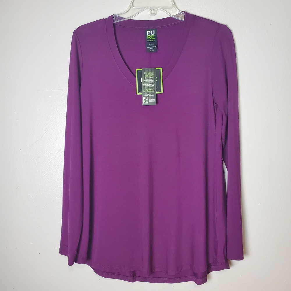 NWT Pure Essence Bamboo Long Sleeve V-neck Grape Purple Canada Breathable Flowy